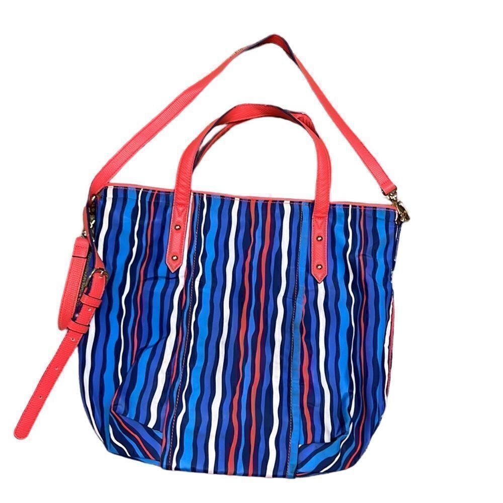 Vera Bradley Orange White & Blue Striped Purse w Short & Long Straps